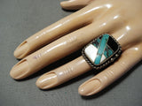Famous Mine Towering Vintage Native American Navajo Blue Thunder Turquoise Sterling Silver Ring-Nativo Arts