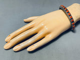 Signed Heavy Native American Navajo Cubed Coral Native American Navajo Sterling Silver Bracelet-Nativo Arts