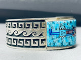 Nez And Mason Vintage Native American Navajo Turquoise Inlay Sterling Silver Bracelet Wow-Nativo Arts