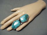 One Of The Biggest Heavu Native American Navajo Turquoise Sterling Silver Ring-Nativo Arts