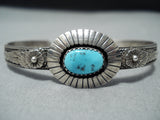 Signed Vintage Native American Navajo Sleeping Beauty Turquoise Sterling Silver Bracelet-Nativo Arts