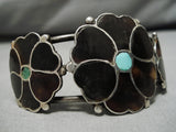 Stunning Vintage Zuni Native American Turquoise Inlay Sterling Silver Bracelet-Nativo Arts