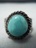 Marvelous Vintage Native American Navajo Kingman Turquoise Sterling Silver Ring Old-Nativo Arts