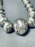 Outstanding Vintage Native American Navajo Sterling Silver Large Pillow Bead Necklace-Nativo Arts