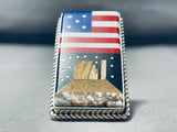 One Of Best Native American Navajo Coral Lapis Sterling Silver Flag Monument Valley Ring-Nativo Arts