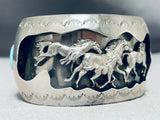 One Of The Most Detailed Vintage Native American Navajo Horse Turquoise Sterling Silver Bracelet-Nativo Arts
