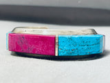 Thick Native American Navajo Turquoise Lapis Sterling Silver Inlay Bracelet-Nativo Arts