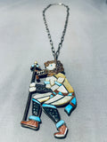 Important Big Vintage Native American Navajo Turquoise Ceremoy Dancer Sterling Silver Necklace-Nativo Arts
