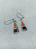 Native American Outstanding Vintage Turquoise Coral Jet Sterling Silver Earrings-Nativo Arts