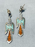Authentic Thomas Singer Vintage Native American Navajo Turquoise Sterling Silver Earrings-Nativo Arts