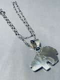 Extreme Intricacy Native American Navajo Turquoise Sterling Silver Bear Necklace-Nativo Arts