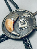 Carved Bear Motif Vintage Native American Navajo Sterling Silver Bolo Tie Old-Nativo Arts