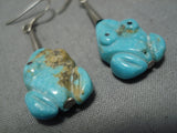 Incredible Vintage Zuni Native American Turquoise Frog Sterling Silver Earrings-Nativo Arts