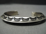 Detailed Thicker Vintage Native American Navajo Hand Tooled Sterling Silver Bracelet Old-Nativo Arts