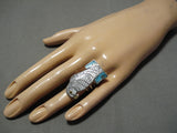 Important Native American Zuni Harlan Coonsis Bird Eagle Turquoise Sterling Silver Ring-Nativo Arts