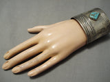 So Wide Vintage Native American Navajo Hand Wrought Sterling Silver Turquoise Bracelet Old-Nativo Arts