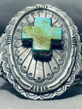One Of The Most Unique Vintage Navajo Turquoise Cross Sterling Silver Bracelet-Nativo Arts