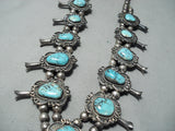 Very Rare Vintage Native American Navajo Turquoise Sterling Silver Squash Blossom Necklace-Nativo Arts