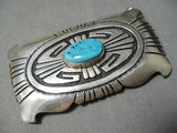 Tremendous Vintage Native American Navajo Sleeping Beauty Turquoise Sterling Silver Buckle Old-Nativo Arts