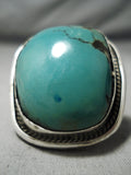 One Of The Biggest Vintage Native American Navajo Squared Green Turquoise Sterling Silver Ring-Nativo Arts
