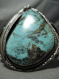 Huge Vintage Native American Navajo Blue Jay Turquoise Sterling Silver Bracelet Old-Nativo Arts