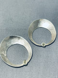 Signed Vintage Native American Navajo Sterling Silver Hoop Earrings-Nativo Arts