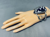 Towering Vintage Native American Navajo Snowflake Obsidian Sterling Silver Bracelet-Nativo Arts