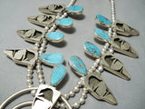 Detailed Native American Turquoise Sterling Silver Squash Blossom Necklace-Nativo Arts