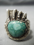 Marvelous Vintage Native American Navajo Green Turquoise Sterling Silver Paw Native America Ring-Nativo Arts