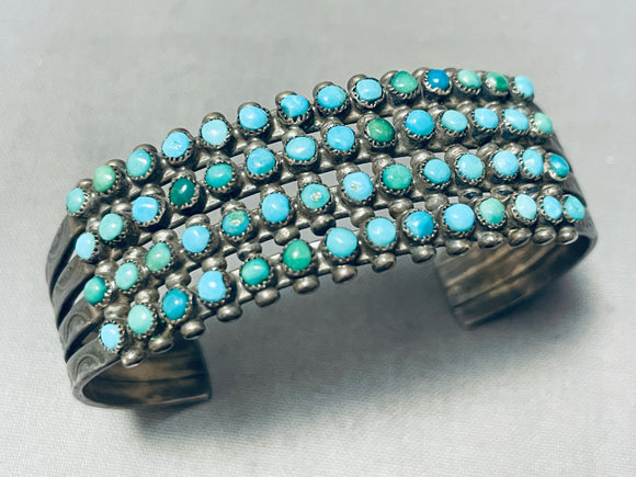 One Of The Best Early 1900's Vintage Native American Zuni Turquoise Sterling Silver Bracelet-Nativo Arts