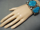 Colossal Heavy Signed Native American Navajo Vivid Turquoise Sterling Silver Bracelet-Nativo Arts