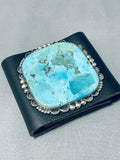 Incredible Vintage Native American Navajo Huge Turquoise Square Sterling Silver Bowguard-Nativo Arts