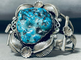 Massive Vintage Native American Navajo Turquoise Sterling Silver Leaf Bracelet-Nativo Arts