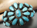 Small Wrist Vintage Native American Navajo Tears Of Joy Turquoise Stelring Silver Bracelet Old-Nativo Arts