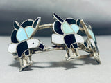 Triple Eagle Vintage Native American Zuni Turquoise Inlay Sterling Silver Bracelet-Nativo Arts