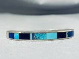 Important Ray Tracey Vintage Native American Navajo Turquoise Inlay Sterling Silver Bracelet-Nativo Arts