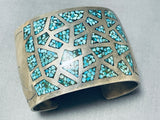 Native American Huge Vintage Navajo Turquoise Sterling Silver Inlay Mosaic Bracelet-Nativo Arts