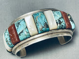 Opulent Vintage Native American Navajo Turquoise Inlay Sterling Silver Bracelet Old-Nativo Arts