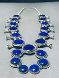 Full Naja Very Rare Native American Navajo Lapis Sterling Silver Squash Blossom Necklace-Nativo Arts