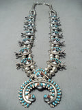Intricate Vintage Native American Navajo Zuni Turquoise Sterling Silver Squash Blossom Necklace-Nativo Arts