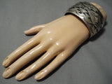 Exquisite Vintage Native American Navajo Rug Design Sterling Silver Bracelet Cuff-Nativo Arts