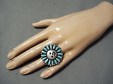 Heavy Happy Face Vintage Native American Navajo Turquoise Sterling Silver Ring-Nativo Arts
