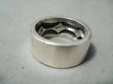 Heavy Internet Deep Stamp Vintage Native American Navajo Sterling Silver Ring-Nativo Arts
