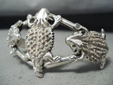 Impressive Signed Native American Navajo 3 Sterling Silver Toads Bracelet-Nativo Arts
