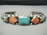 Heavy Wire Vintage Native American Navajo Turquoise Sterling Silver Lapis Bracelet-Nativo Arts