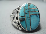 Cecil Ashley Vintage Native American Navajo Inlay Blue Diamond Turquoise Sterling Silver Ring-Nativo Arts