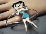 Charming Betty Boop Zuni Turquoise Sterling Silver Bracelet Native American-Nativo Arts