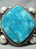 Colossal Heavy Signed Native American Navajo Vivid Turquoise Sterling Silver Bracelet-Nativo Arts