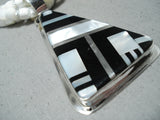 Native American Rare Santo Domingo Black & White Sterling Silver Necklace-Nativo Arts