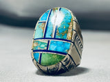 One Of The Most Unique Vintage Native American Navajo Turquoise Inlay Sterling Silver Ring-Nativo Arts
